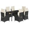 vidaXL 7 pcs conjunto de jantar p/ jardim c/ almofad&otilde;es vime PE preto