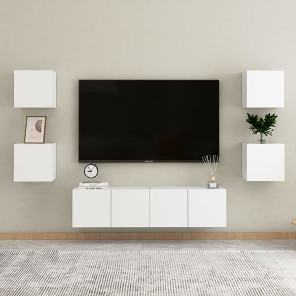 vidaXL 6 pcs conjunto de m&oacute;veis de TV derivados de madeira branco