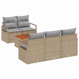 vidaXL Conjunto de Sof&aacute; de Jardim com almofada 6 pcs Bege vime PE