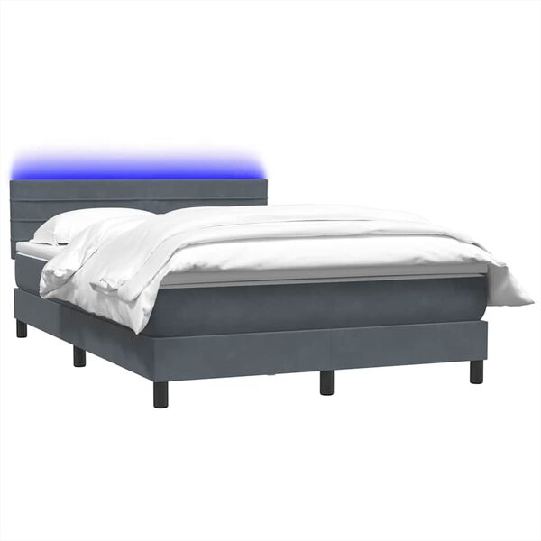 vidaXL Cama box spring c/ colch&atilde;o e LED 160x220 cm veludo cinzento-escuro