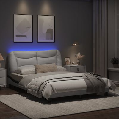 vidaXL Estrutura cama c/ luzes LED 140x200cm couro artif. branco/preto