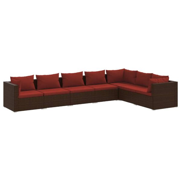 vidaXL 7 pcs conjunto lounge jardim c/ almofad&otilde;es vime PE castanho