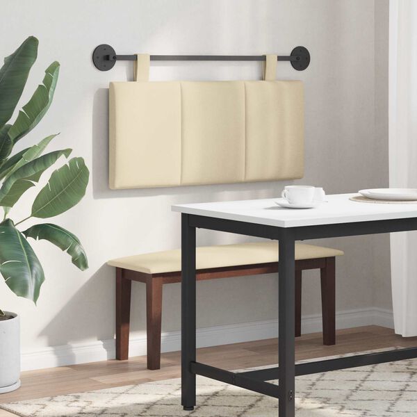 vidaXL Cabeceira Suspensa Riscas Creme 100 x 55 x 5 cm tecido