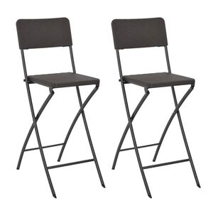 vidaXL Cadeiras de bar dobr&aacute;veis 2 pcs PEAD e a&ccedil;o aspeto vime castanho