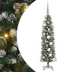 vidaXL &Aacute;rvore Slim de Natal Artificial Verde e Branco 120 cm