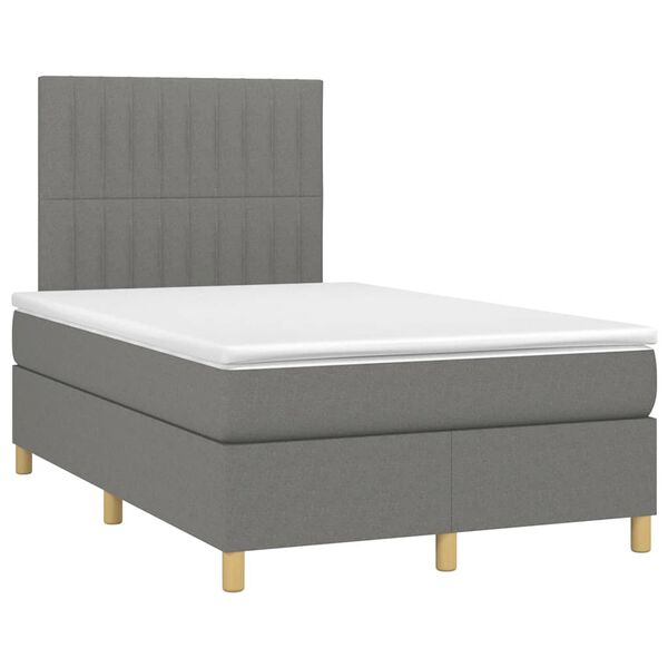 vidaXL Cama box spring c/ colch&atilde;o e LED 120x190 cm tecido cinza-escuro