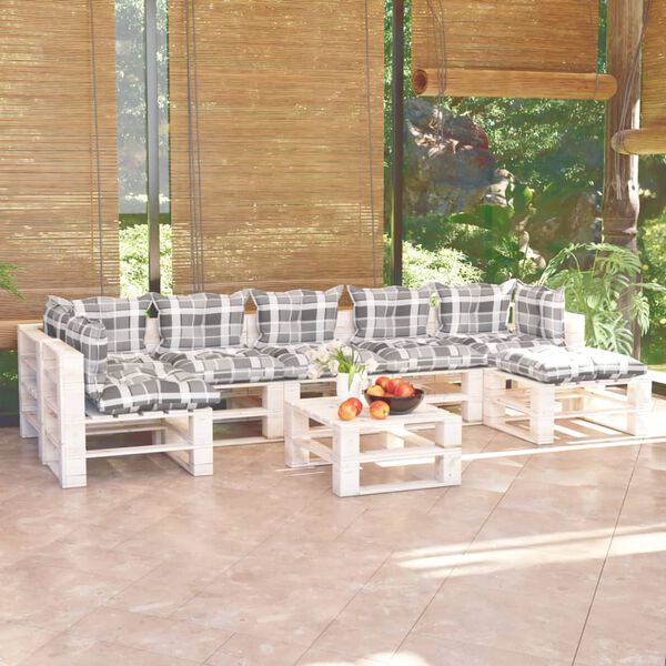 vidaxL Conjunto lounge de paletes p/ jardim 8 pcs c/ almofad&otilde;es pinho