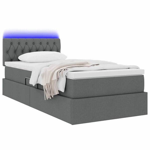 vidaXL Cama com arruma&ccedil;&atilde;o e LED Cinza Escuro 90 x 200 cm tecido