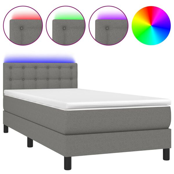 vidaXL Cama box spring c/ colch&atilde;o e LED 80x200 cm tecido cinza-escuro