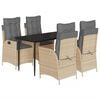 vidaXL 5 pcs conjunto de jantar p/ jardim com almofad&otilde;es vime PE bege