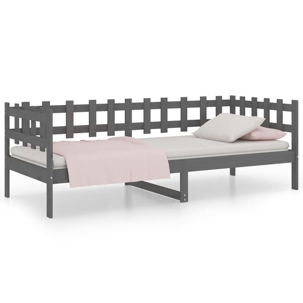 vidaXL Sofá-cama 90 x 200 cm madeira de pinho maciça cinzento