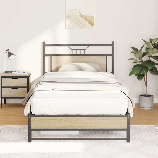 vidaXL Estrutura cama s/ colch&atilde;o derivados de madeira carvalho sonoma