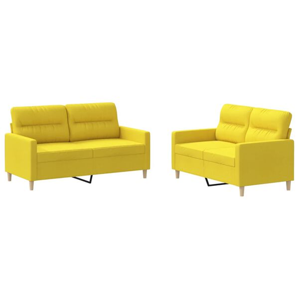 vidaXL 2 pcs conjunto de sof&aacute;s com almofad&otilde;es tecido amarelo-claro