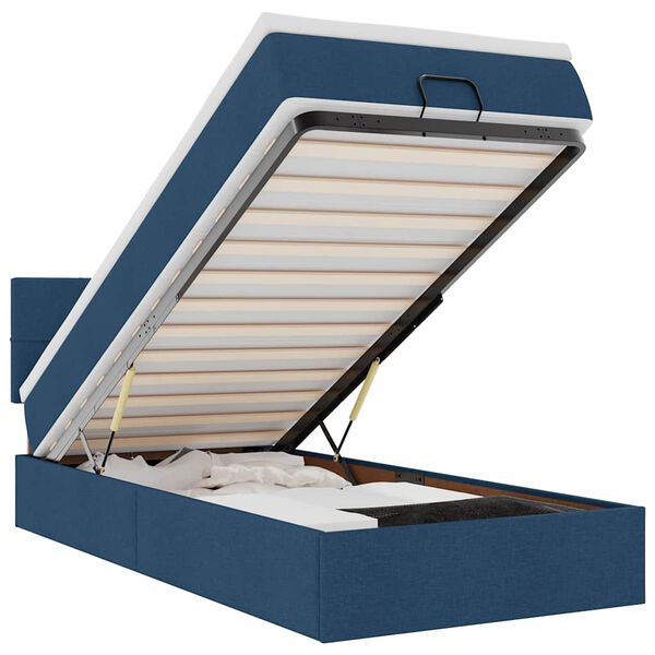 vidaXL Cama Otomana com Colch&atilde;o & LEDs Tecido Azul 90x200 cm