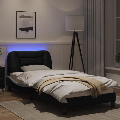 vidaXL Estrutura cama c/ luzes LED 80x200cm couro artif. preto/branco