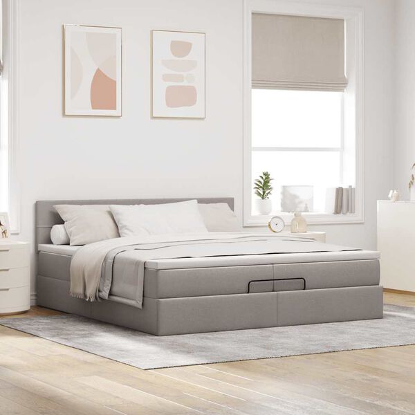 vidaXL Estrutura de cama otomana com colch&atilde;o cinza 200x200 cm tecido
