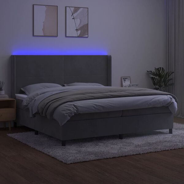 vidaXL Cama box spring c/ colch&atilde;o/LED 200x200 cm veludo cinzento-claro