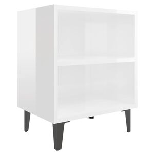 vidaXL Mesa de cabeceira pernas em metal 40x30x50 cm branco brilhante