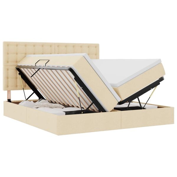 vidaXL Cama com luzes de tira LED Creme 180 x 200 cm tecido