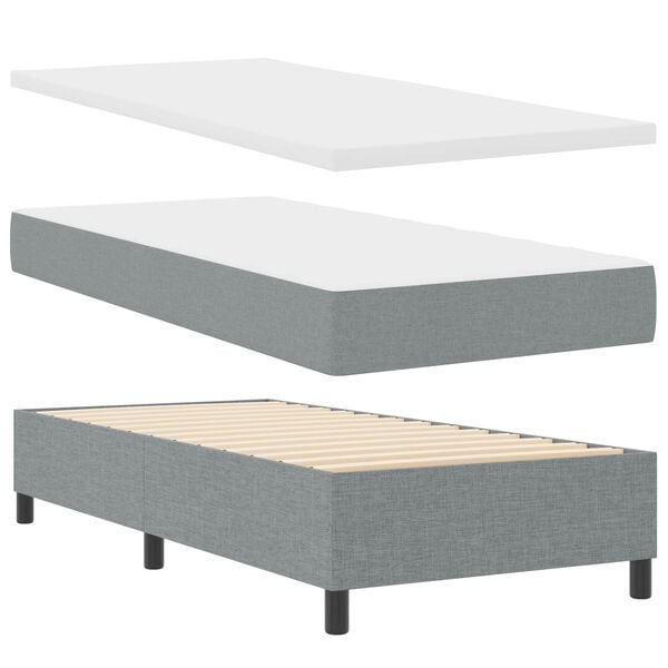 vidaXL Cama Box com colch&atilde;o com led Cinzento-claro 90 x 200 cm tecido