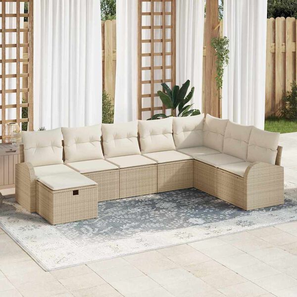 vidaXL Conjunto de Sof&aacute; de Jardim 8 pcs Bege Rattan Sint&eacute;tico