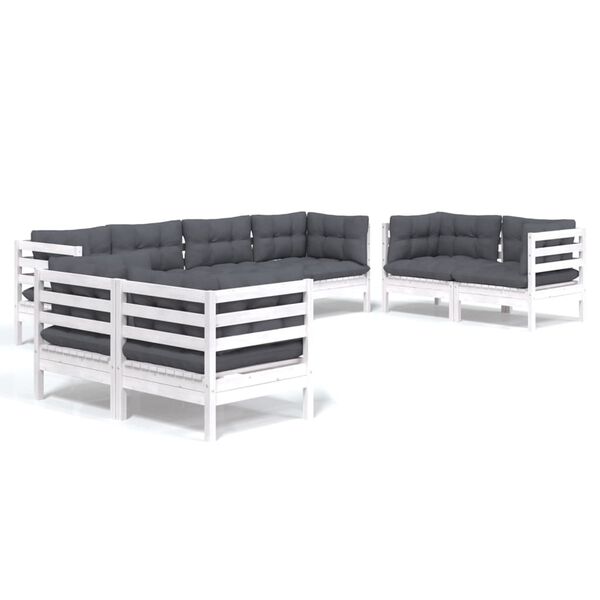 vidaXL 8 pcs conjunto lounge de jardim c/ almofad&otilde;es pinho maci&ccedil;o