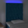 vidaXL Cabeceira cama c/ luzes LED veludo 80x7x118/128cm azul-escuro