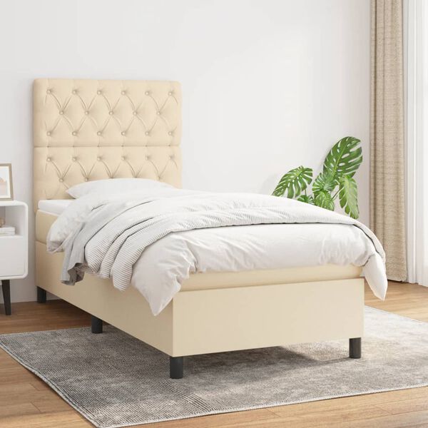 vidaXL Cama com molas/colch&atilde;o 80x200 cm tecido cor cr&egrave;me