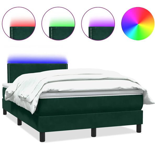 vidaXL Cama box spring c/ colch&atilde;o e LED 120x210 cm veludo verde-escuro