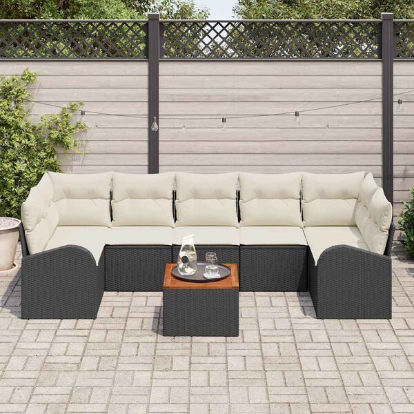 vidaXL Conjunto de Sof&aacute; de Jardim com almofada 8 pcs Preto vime PE