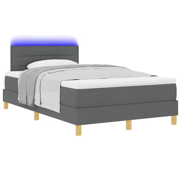 vidaXL Cama Box Spring LED com led Cinza Escuro 120 x 190 cm tecido