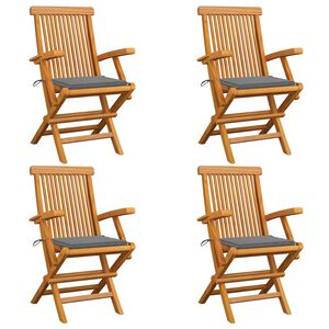 vidaXL Cadeiras de jardim c/ almofad&otilde;es cinzentos 4 pcs teca maci&ccedil;a