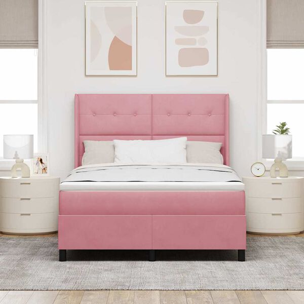 vidaXL Cama Box com colch&atilde;o com cabeceira Rosa 140 x 190 cm Veludo