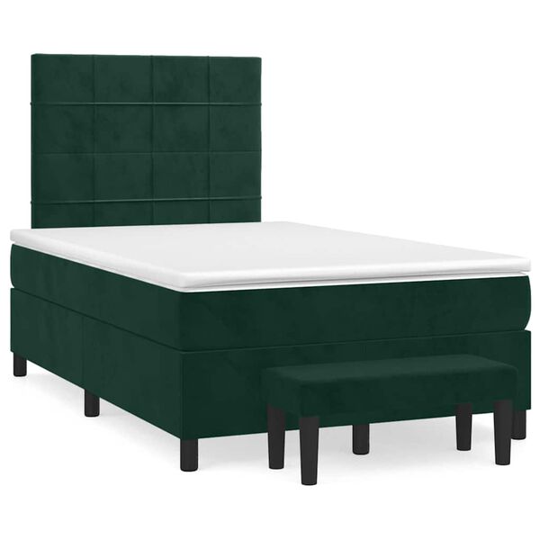vidaXL Cama boxspring com colch&atilde;o 120x190 cm veludo verde-escuro
