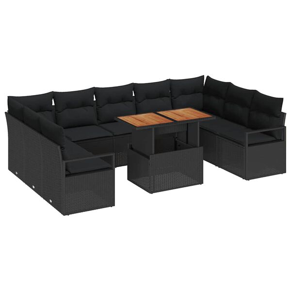 vidaXL Conjunto de Sof&aacute; de Jardim 10 pcs Preto Rattan Sint&eacute;tico