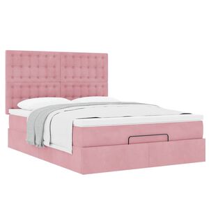 vidaXL Estrutura de cama otomana com colch&otilde;es 140x200 cm veludo rosa