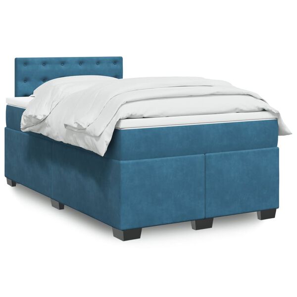 vidaXL Cama boxspring com colch&atilde;o 120x200 cm veludo azul-escuro