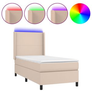 vidaXL Cama box spring c/ colch&atilde;o/LED 90x190cm couro artif. cappuccino