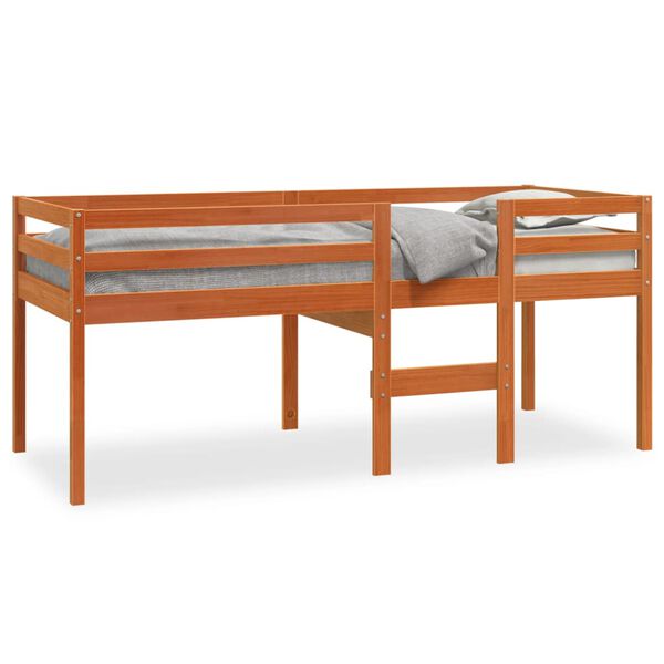 vidaXL Cama alta 90x190 cm madeira de pinho maciça castanho cera