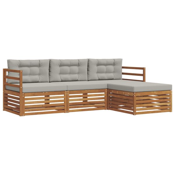 vidaXL Conjunto de Sof&aacute;s para Exterior 4 pcs Cinza Natural e Claro