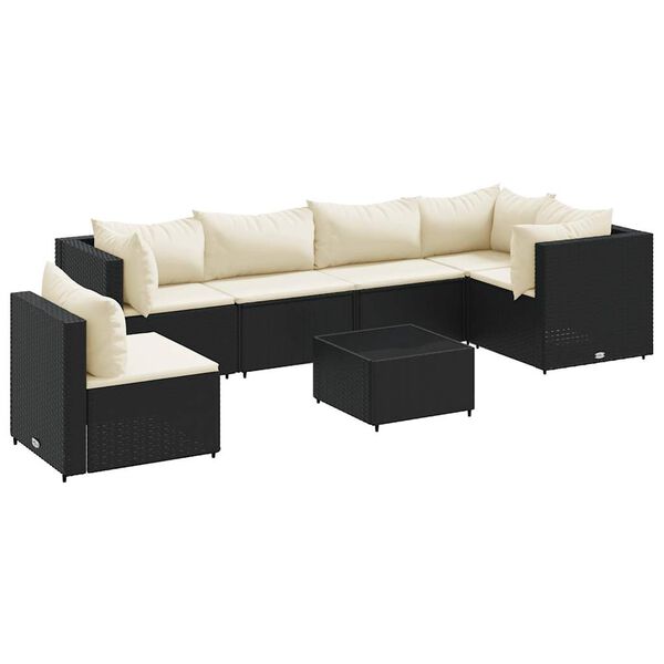 vidaXL 7 pcs conjunto lounge de jardim c/ almofadões vime PE preto