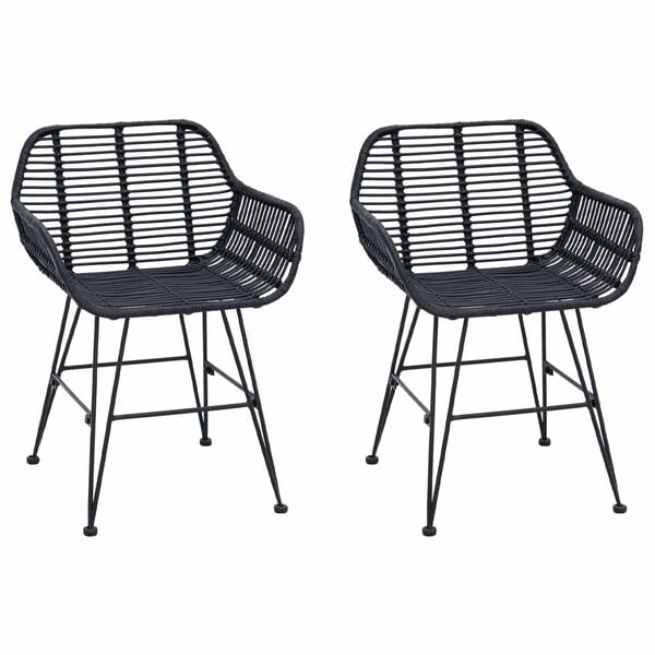 vidaXL Cadeira de jantar 2 pcs Preto 55 x 50 x 74 cm Rattan e Ferro