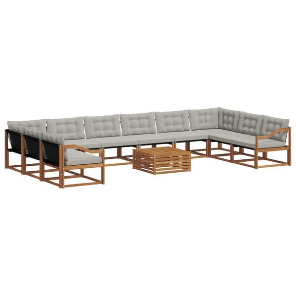vidaXL Conjunto de Sof&aacute;s para Exterior 11 pcs Cinza Natural e Claro