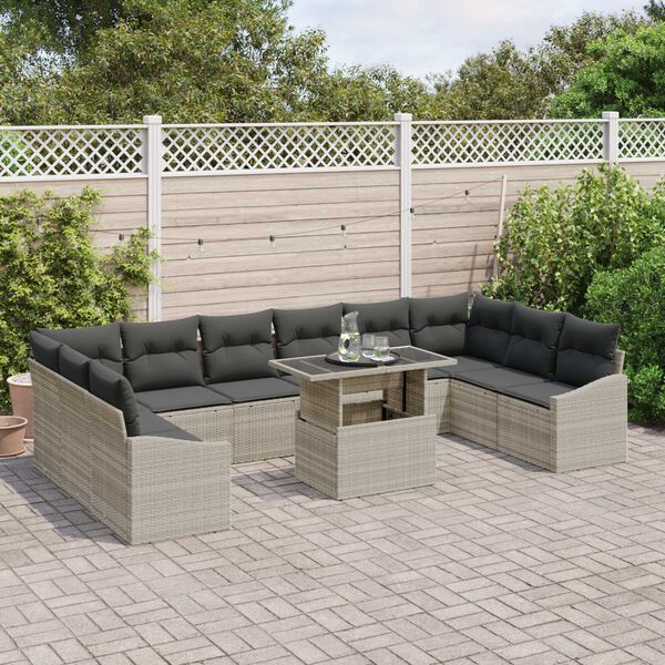 vidaXL Conjunto de Sof&aacute; de Jardim 11 pcs Cinza Claro e Cinza Escuro
