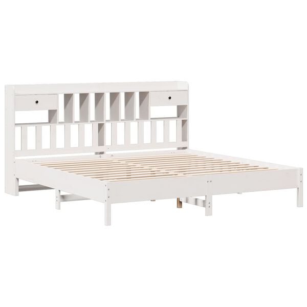 vidaXL Cama com estante sem colch&atilde;o 180x200 cm pinho maci&ccedil;o branco