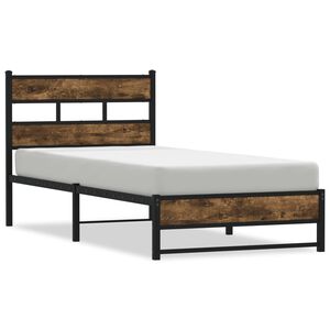 vidaXL Estrutura de cama sem colch&atilde;o 75x190 cm metal carvalho fumado