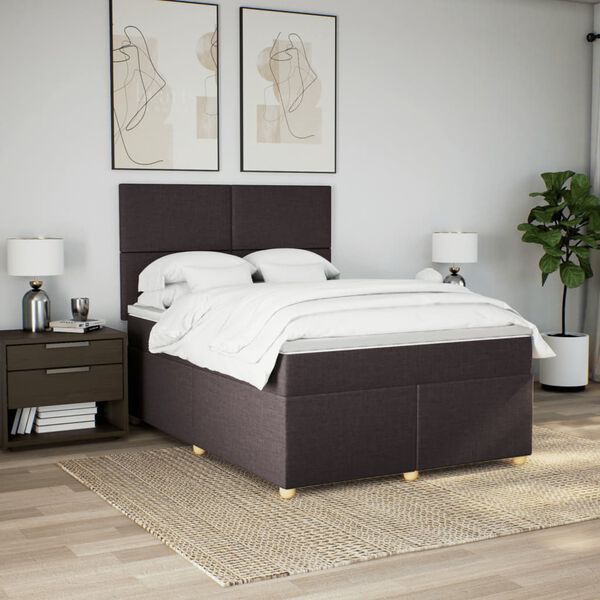 vidaXL Cama com molas/colch&atilde;o 160x200 cm tecido castanho-escuro
