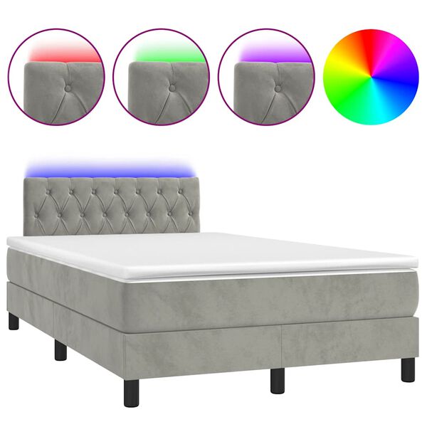 vidaXL Cama box spring colch&atilde;o LED 120x190 cm couro artif. cinza-claro