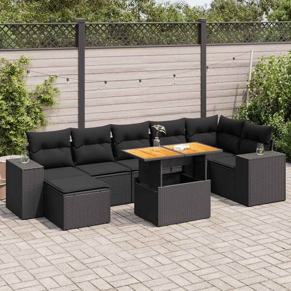 vidaXL 8 pcs conjunto sof&aacute;s de jardim com almofad&otilde;es vime PE preto