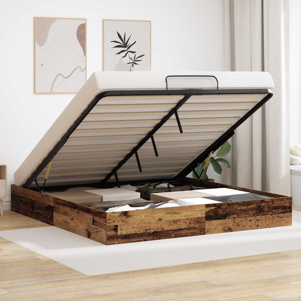 vidaXL Estrutura de Cama Ottoman Madeira antiga 203 x 180 x 25 cm